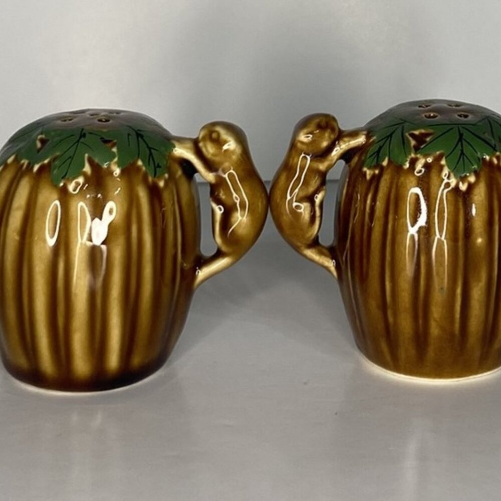 Vintage Ceramic Squirrel on Tree Salt & Pepper Shakers